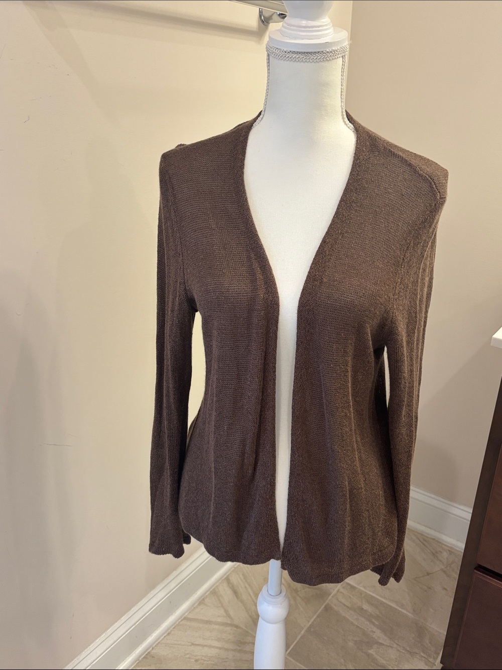 J. Jill Brown Open-Front Knit Cardigan